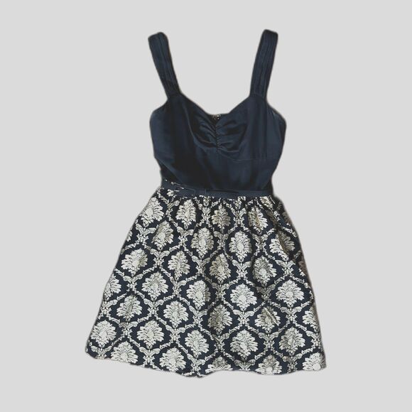 ModCloth Black Gold Fit Flare Floral Retro Sleeveless Dress  Women's Size Medium - Picture 2 of 9